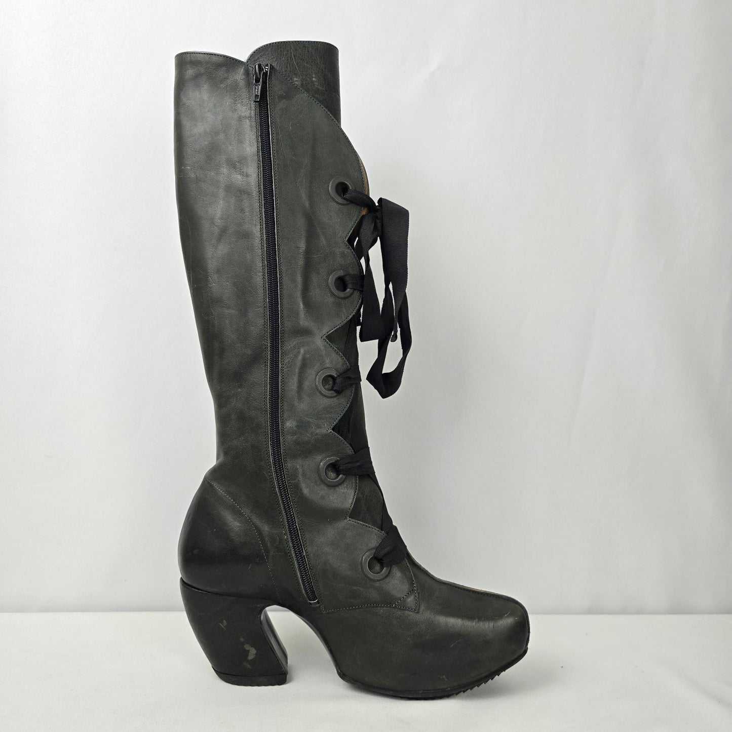 John Fluevog Grey Leather Prepare Compass Platform Lace-up Boots Size 10