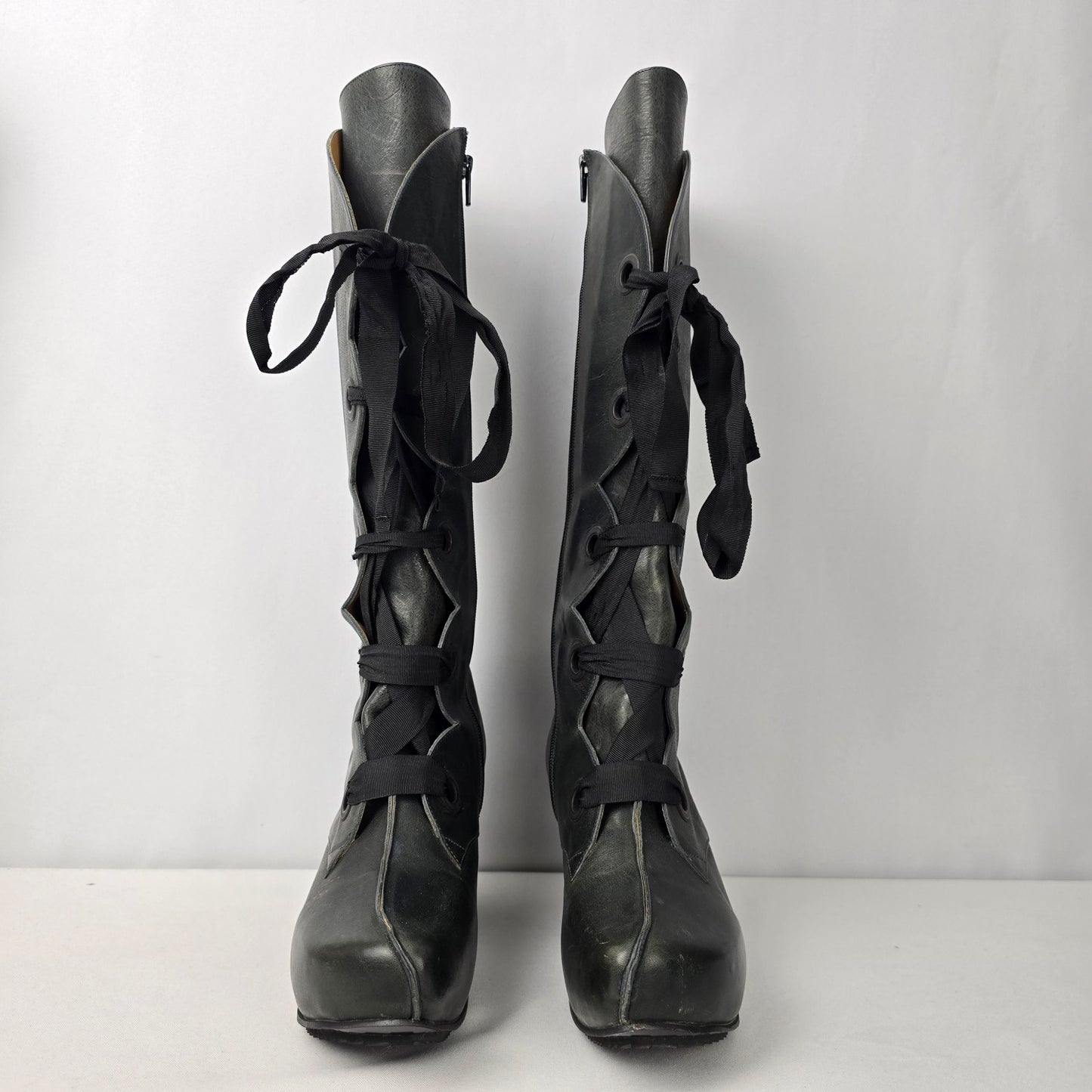 John Fluevog Grey Leather Prepare Compass Platform Lace-up Boots Size 10