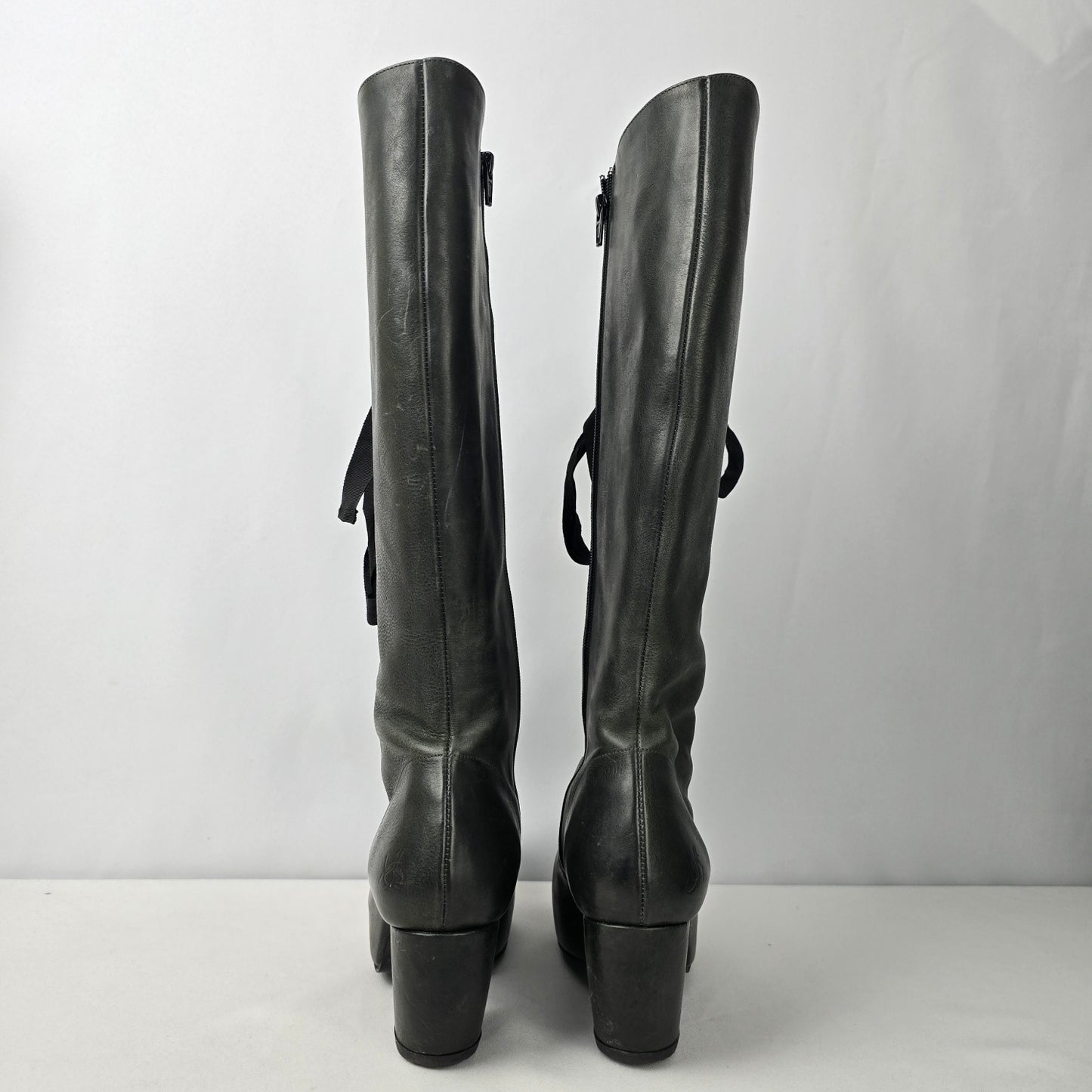 John Fluevog Grey Leather Prepare Compass Platform Lace-up Boots Size 10