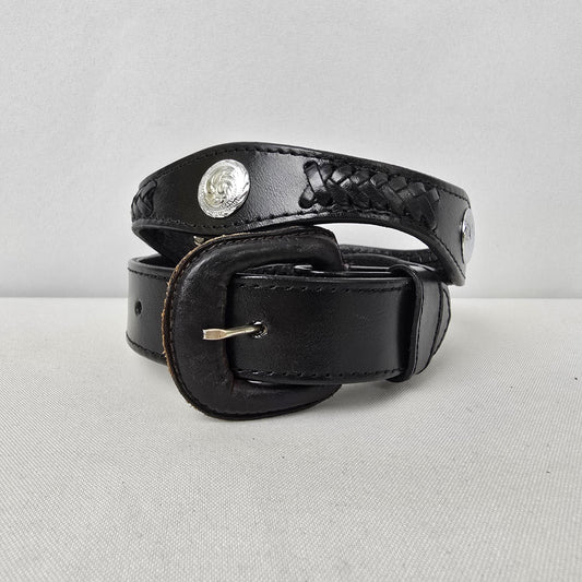 Black Leather Silver Studded Western Belt Size 26