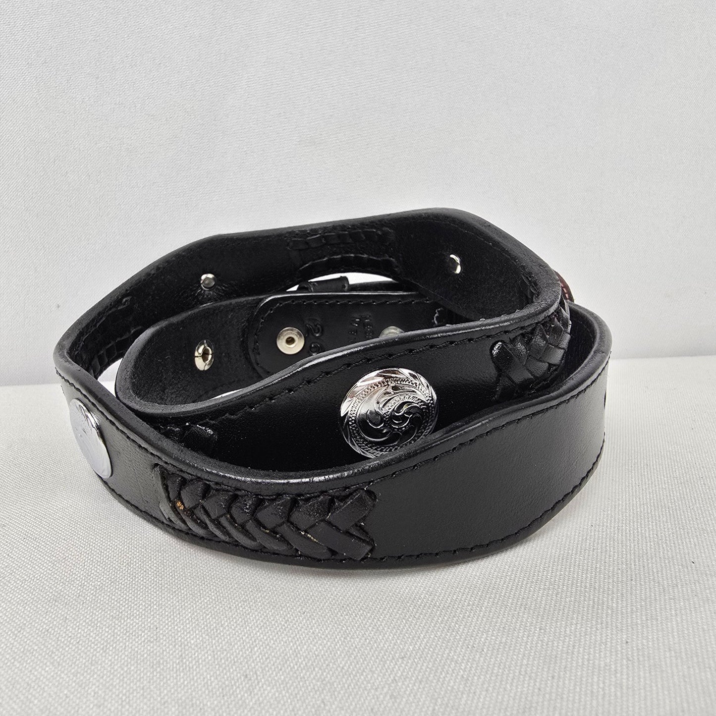 Black Leather Silver Studded Western Belt Size 26