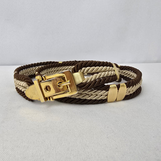Vintage Gold Tone Brown & Taupe Rope Belt Size S
