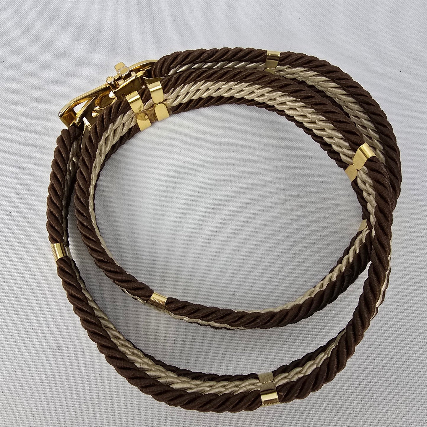 Vintage Gold Tone Brown & Taupe Rope Belt Size S