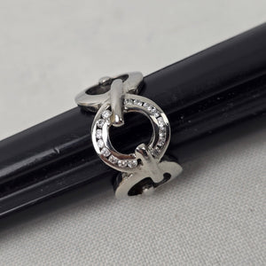 Steel X Silver Crystal Circle Ring Size 6