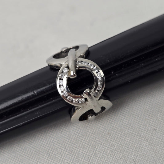 Steel X Silver Crystal Circle Ring Size 6