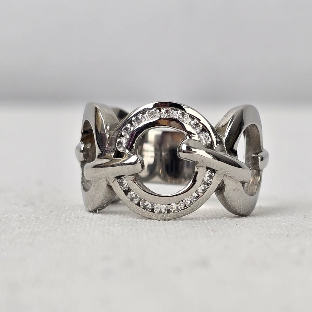 Steel X Silver Crystal Circle Ring Size 6
