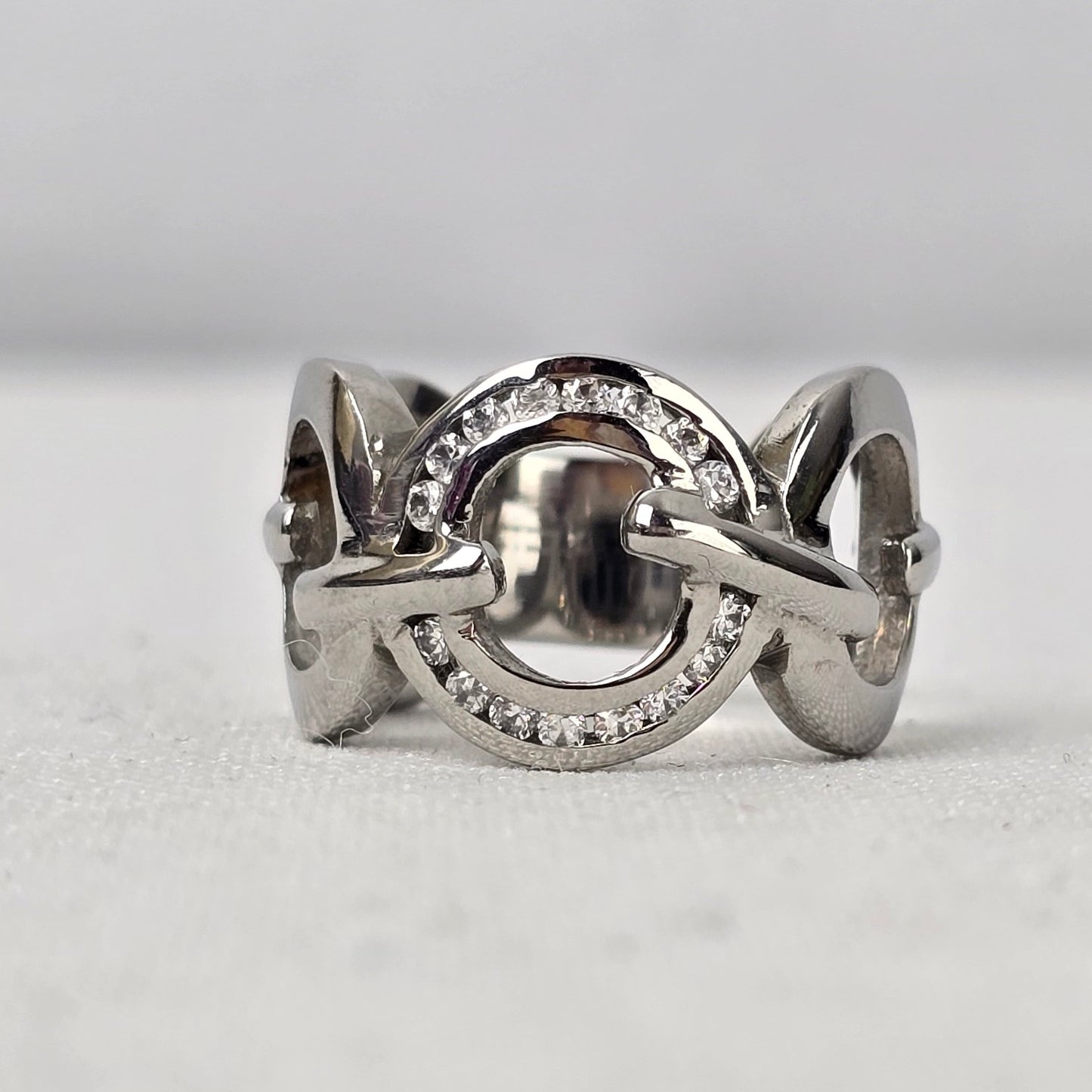 Steel X Silver Crystal Circle Ring Size 6