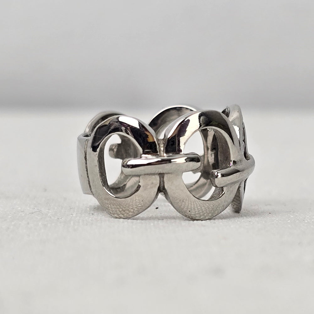 Steel X Silver Crystal Circle Ring Size 6