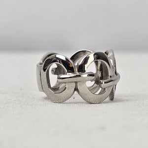 Steel X Silver Crystal Circle Ring Size 6