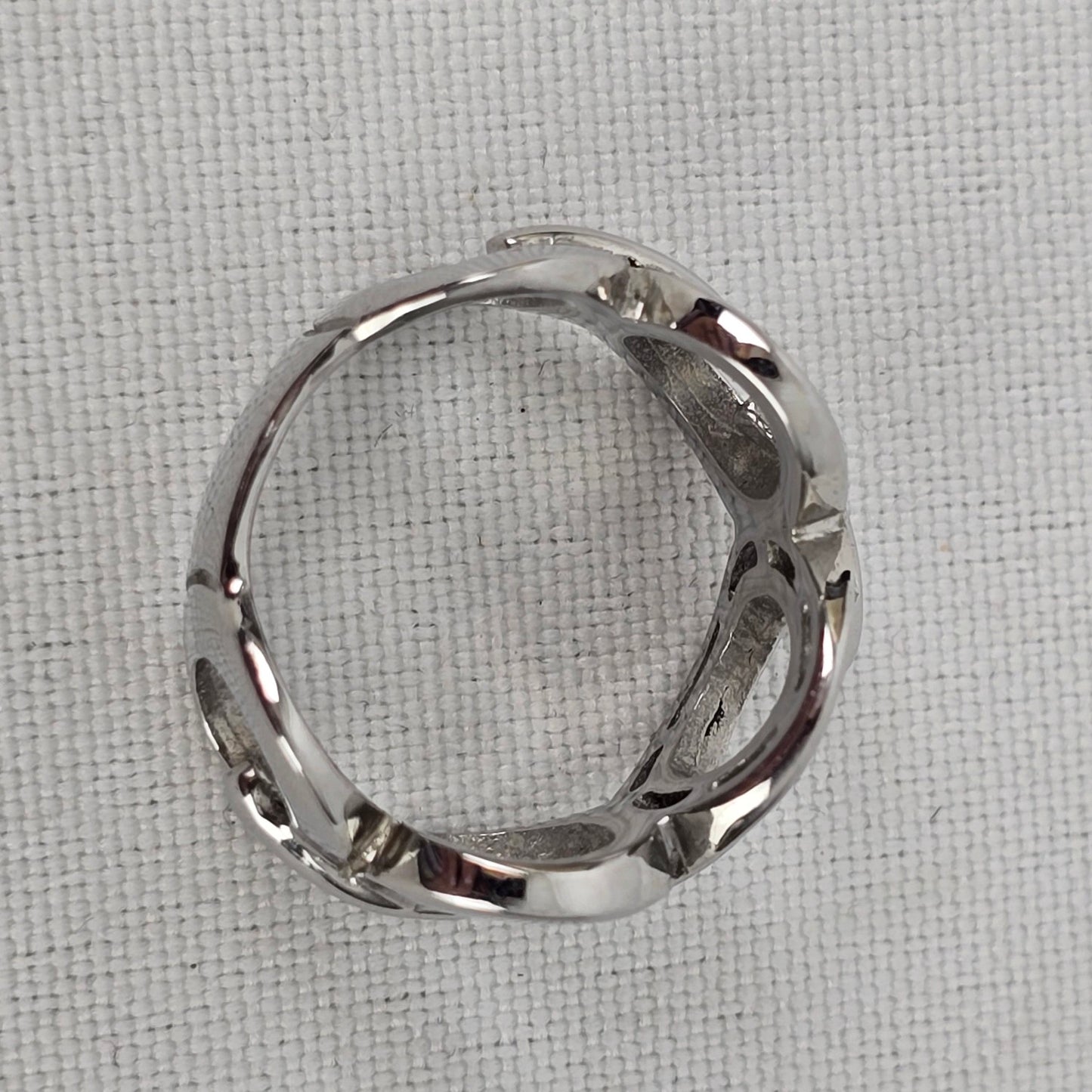 Steel X Silver Crystal Circle Ring Size 6