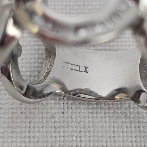 Steel X Silver Crystal Circle Ring Size 6
