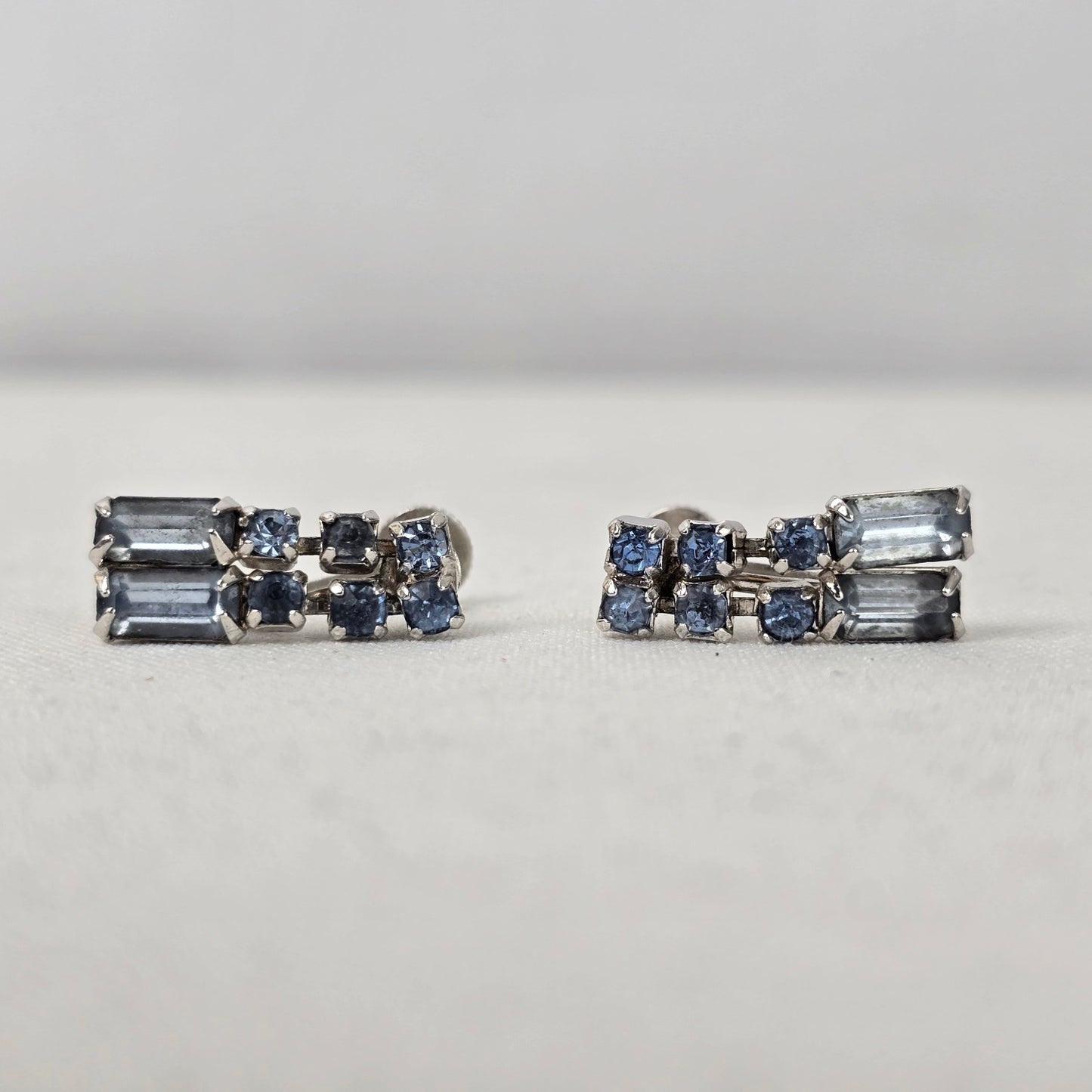 Vintage Continental Blue Crystal Screw Back Earrings