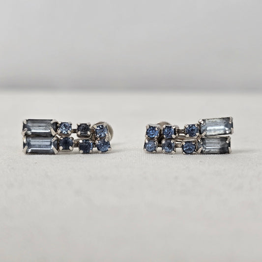 Vintage Continental Blue Crystal Screw Back Earrings