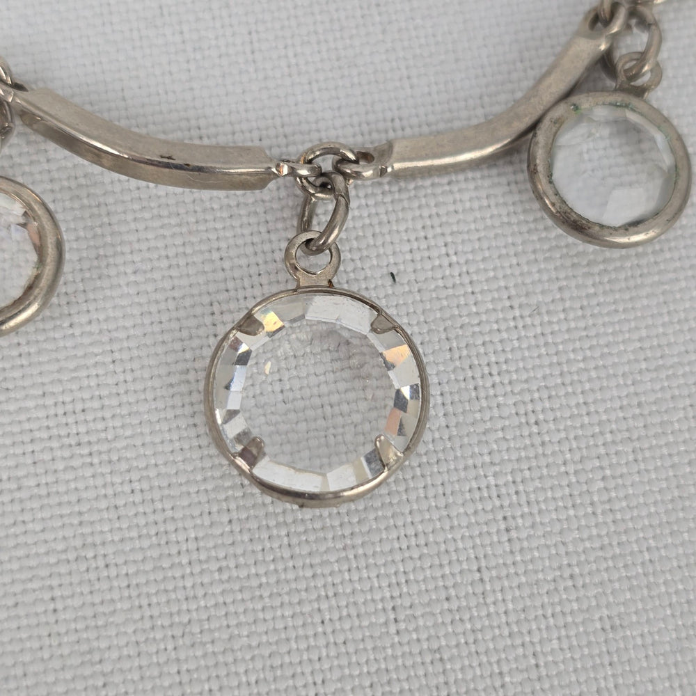 Vintage Silver Tone Bezel Set Crystal Chandelier Necklace