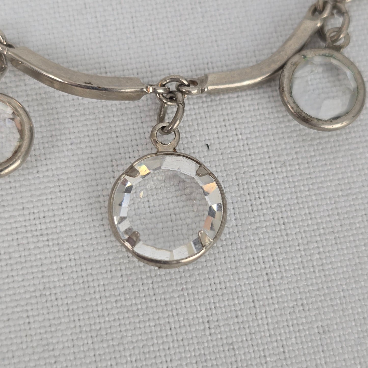 Vintage Silver Tone Bezel Set Crystal Chandelier Necklace