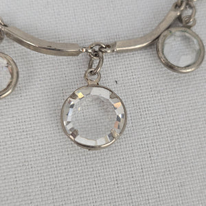 Vintage Silver Tone Bezel Set Crystal Chandelier Necklace