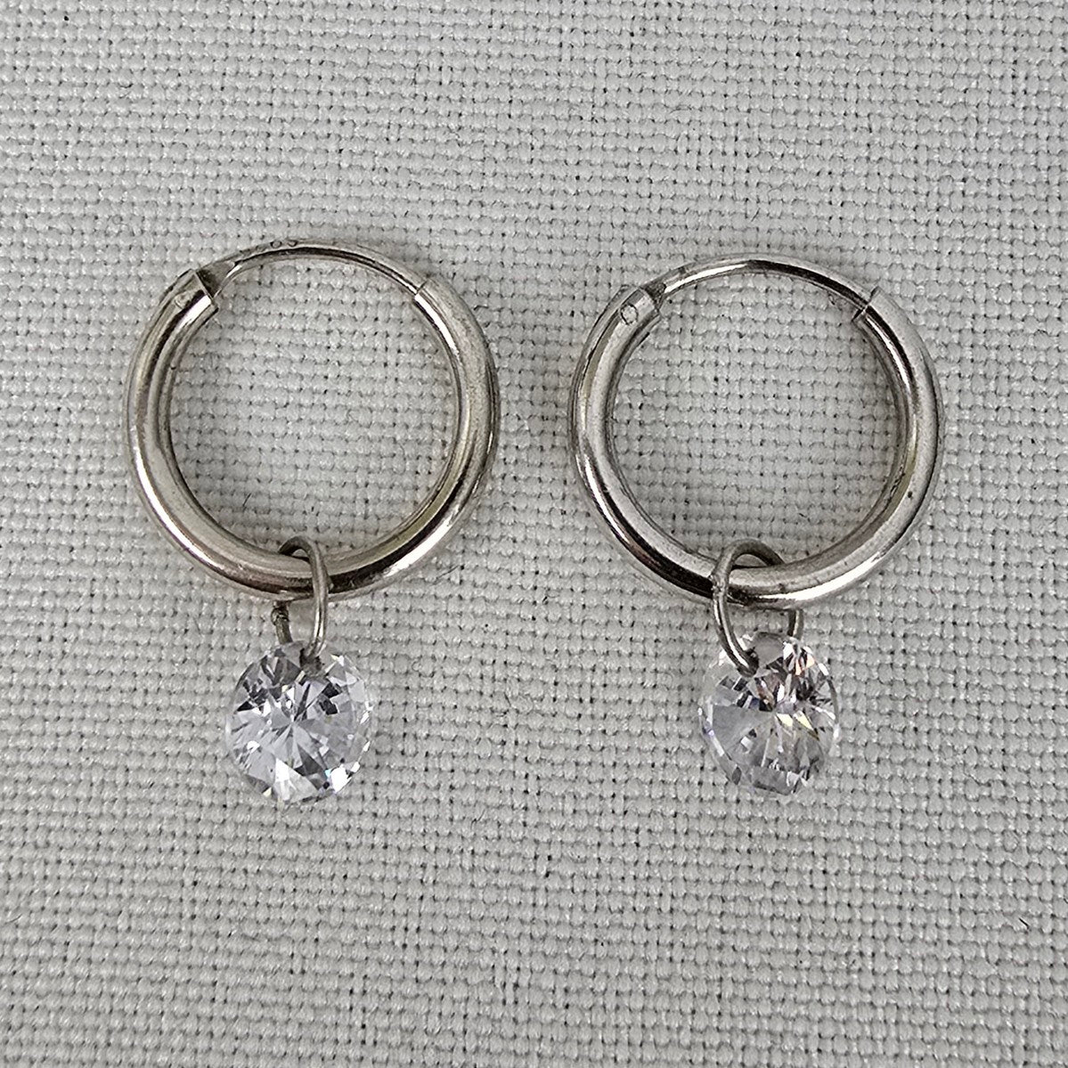 S925 Silver Tone Crystal Drop Hoop Earrings