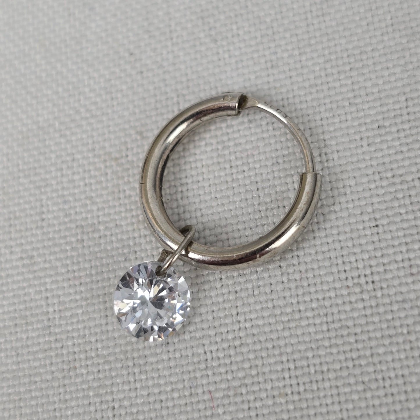 S925 Silver Tone Crystal Drop Hoop Earrings