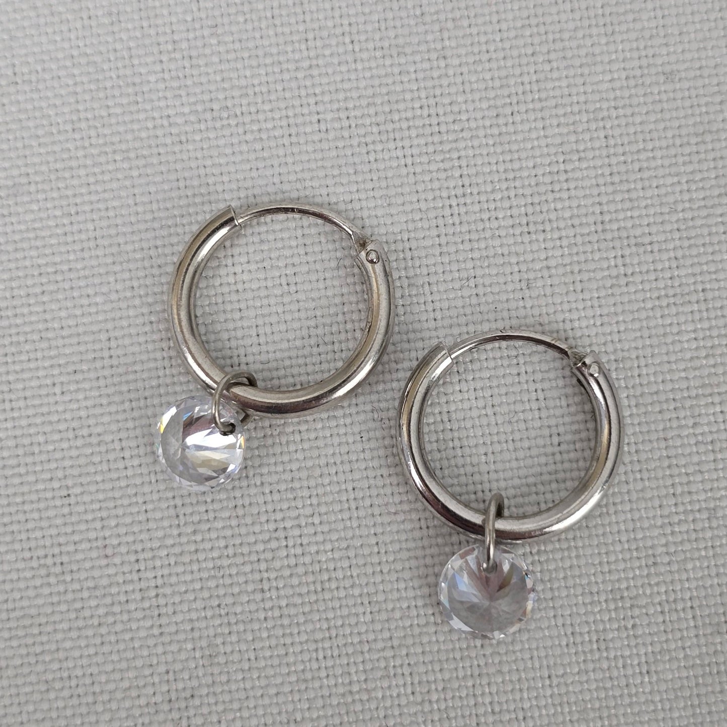 S925 Silver Tone Crystal Drop Hoop Earrings