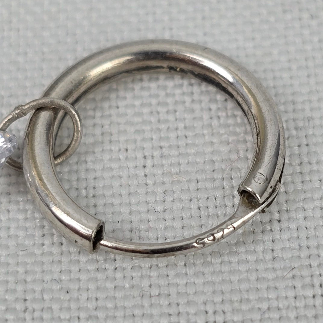 S925 Silver Tone Crystal Drop Hoop Earrings