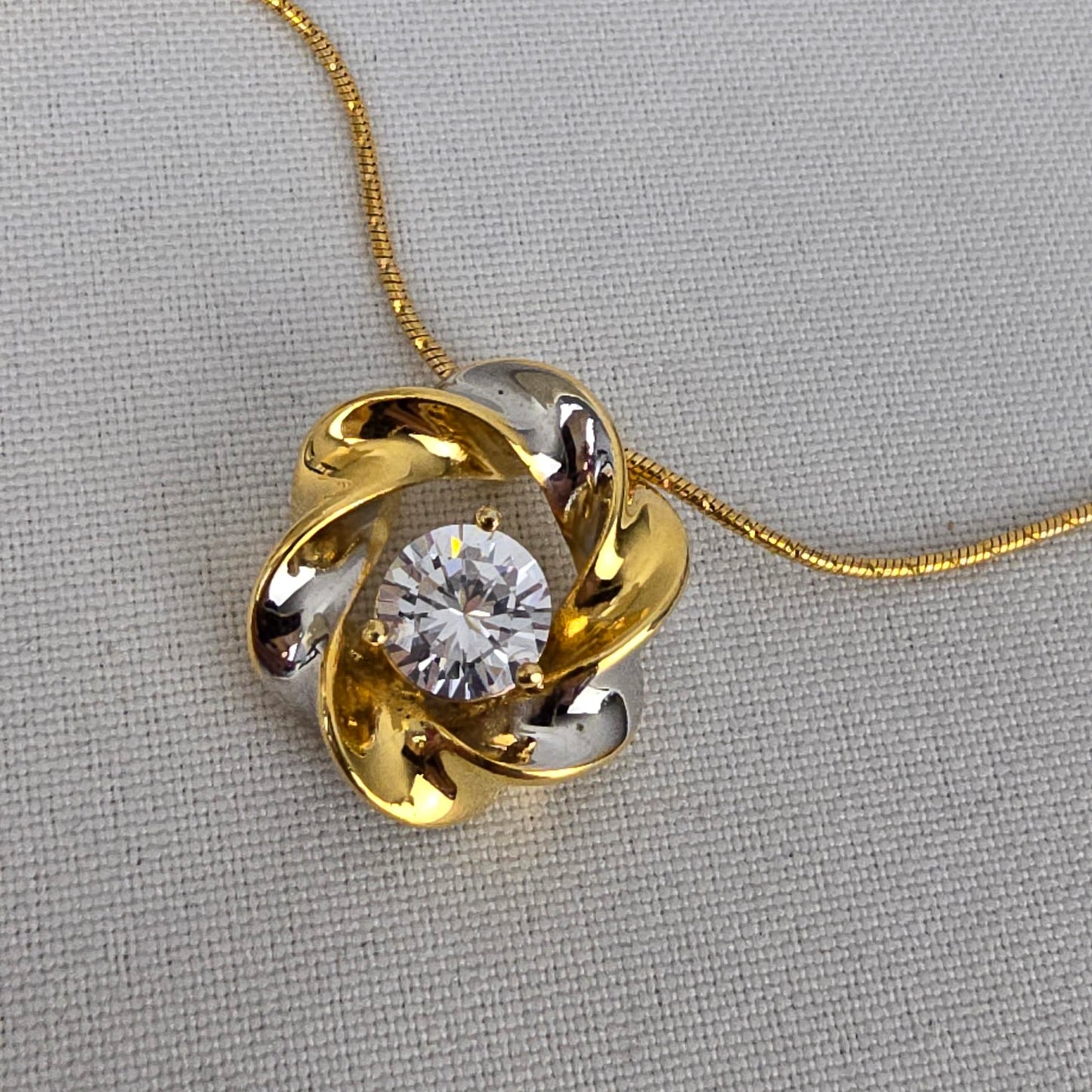 FAC Gold Tone Flower Crystal Stud Pendant Necklace