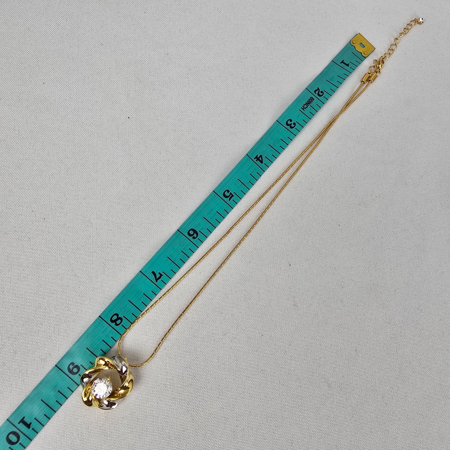 FAC Gold Tone Flower Crystal Stud Pendant Necklace