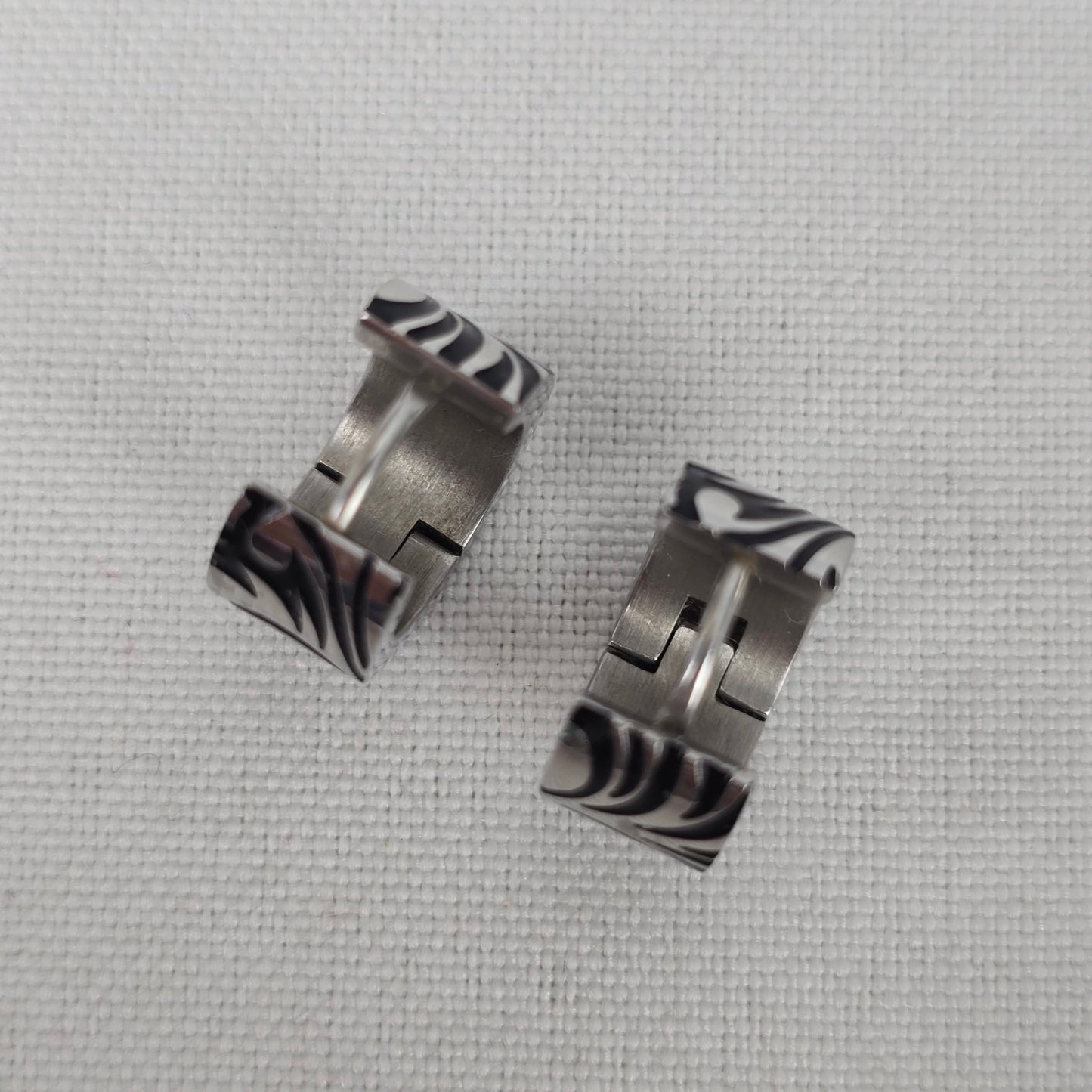 Silver Tone Black Etched Hoop Earrings
