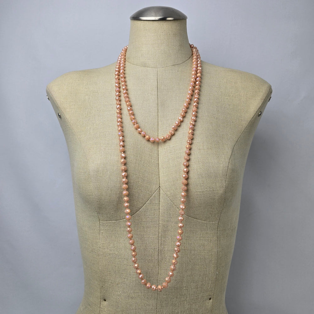 Peach Faceted Beaded Hand Knotted Long Necklace