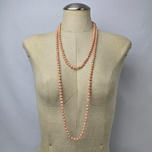 Peach Faceted Beaded Hand Knotted Long Necklace