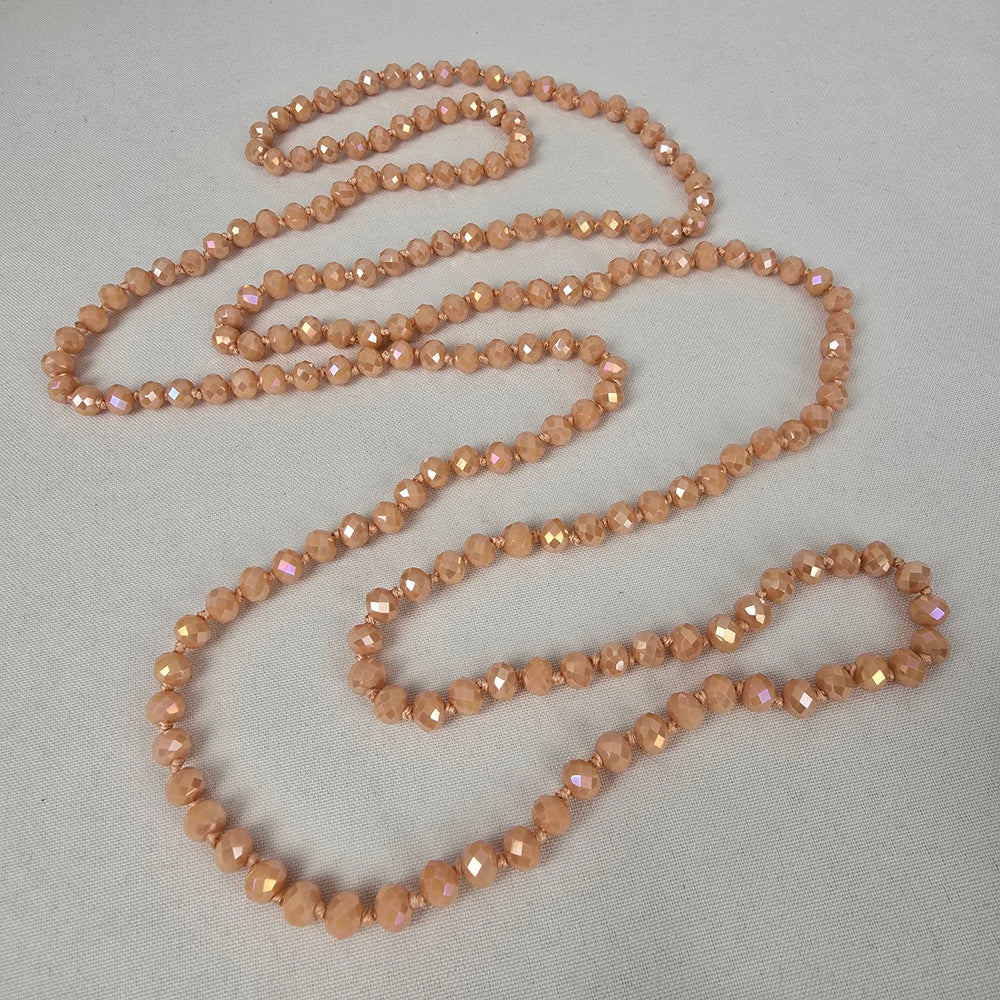 Peach Faceted Beaded Hand Knotted Long Necklace