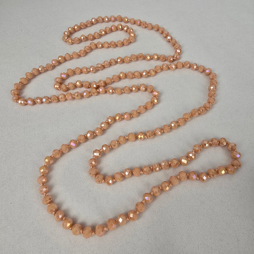 Peach Faceted Beaded Hand Knotted Long Necklace
