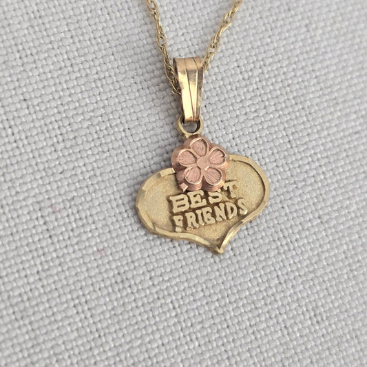 10k Gold Flower Best Friend Pendant Chain Necklace