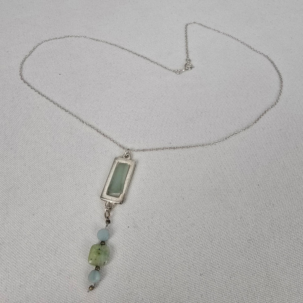 925 Sterling Sea Glass Pendant Beaded Chain Necklace