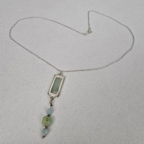 925 Sterling Sea Glass Pendant Beaded Chain Necklace