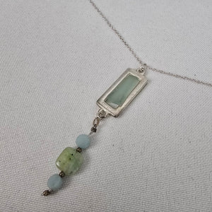 925 Sterling Sea Glass Pendant Beaded Chain Necklace