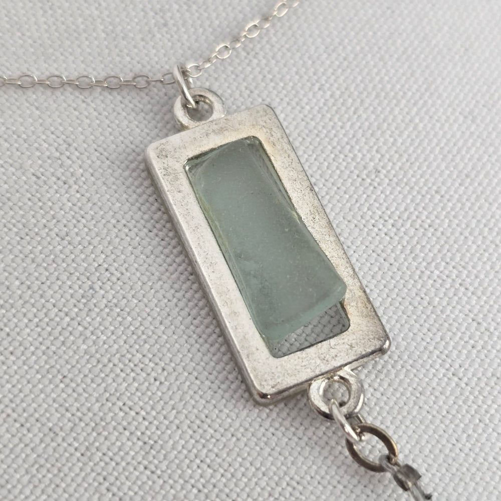 925 Sterling Sea Glass Pendant Beaded Chain Necklace
