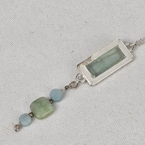 925 Sterling Sea Glass Pendant Beaded Chain Necklace
