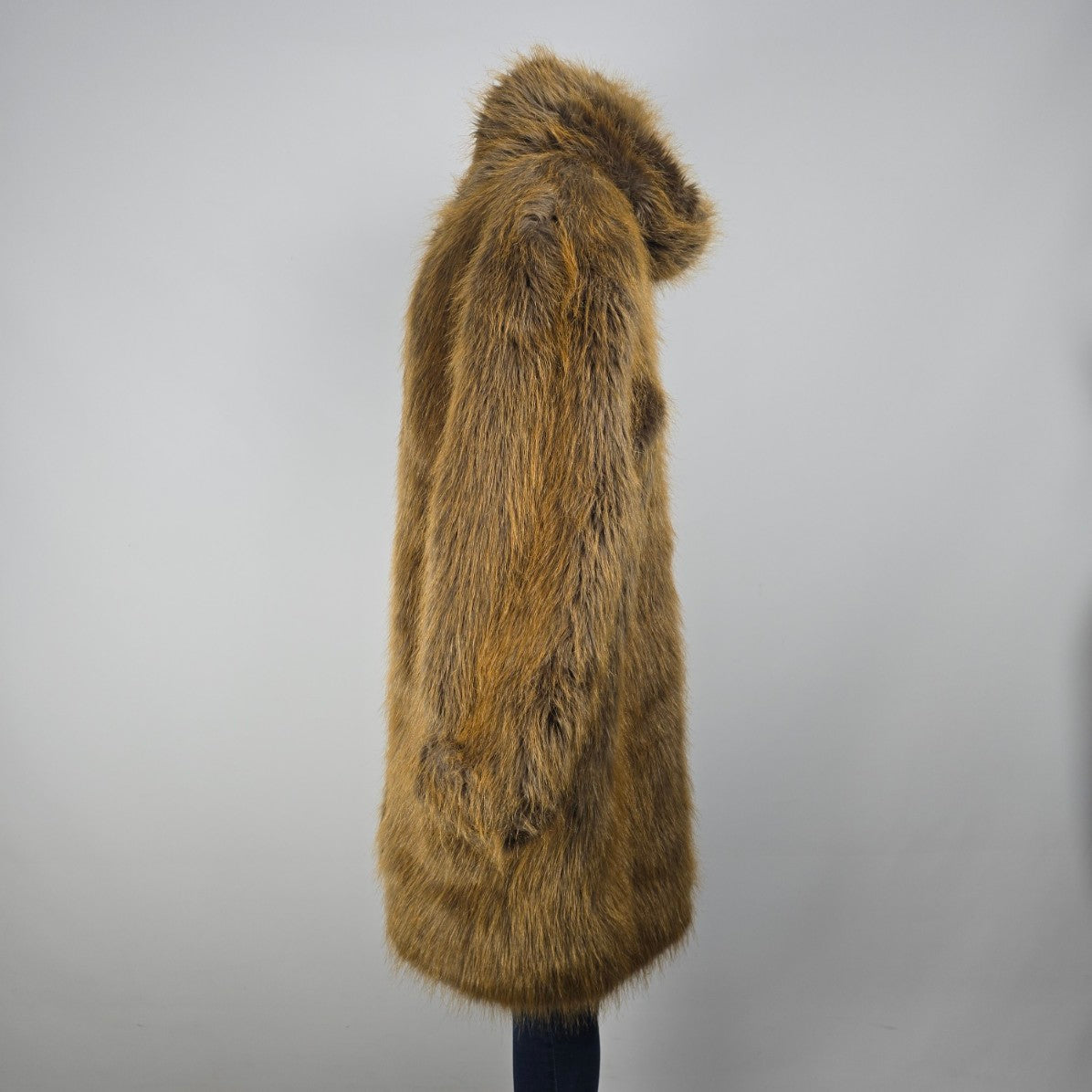Retro Brown Faux Fur Hooded Jacket Size XL
