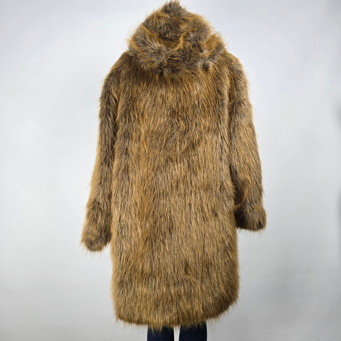 Retro Brown Faux Fur Hooded Jacket Size XL