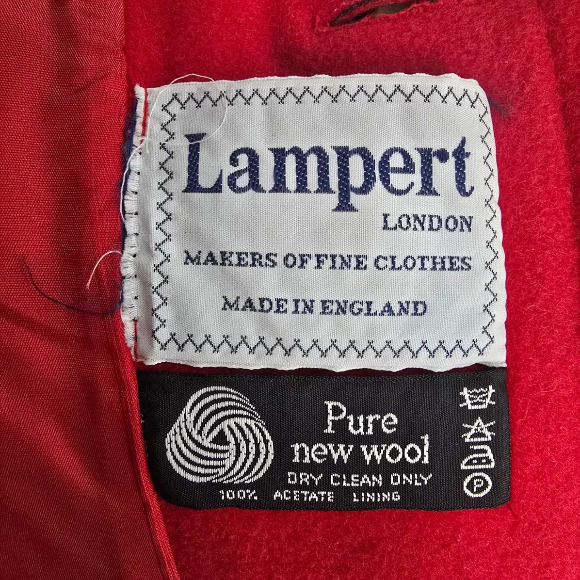 Vintage Lampert Red Wool Long Pea Jacket Size 14