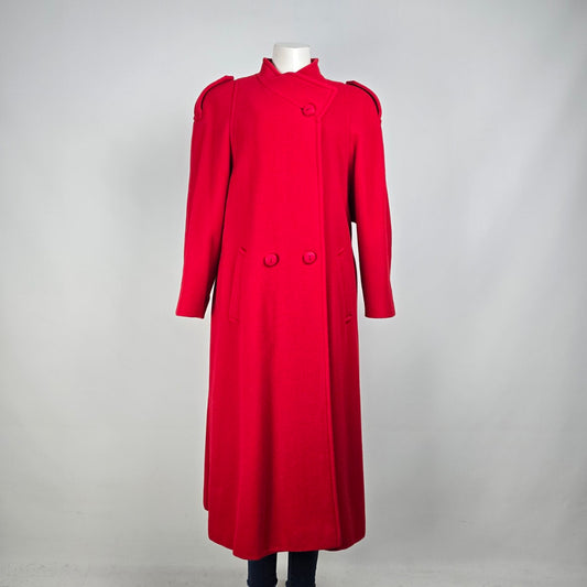 Vintage Lampert Red Wool Long Pea Jacket Size 14