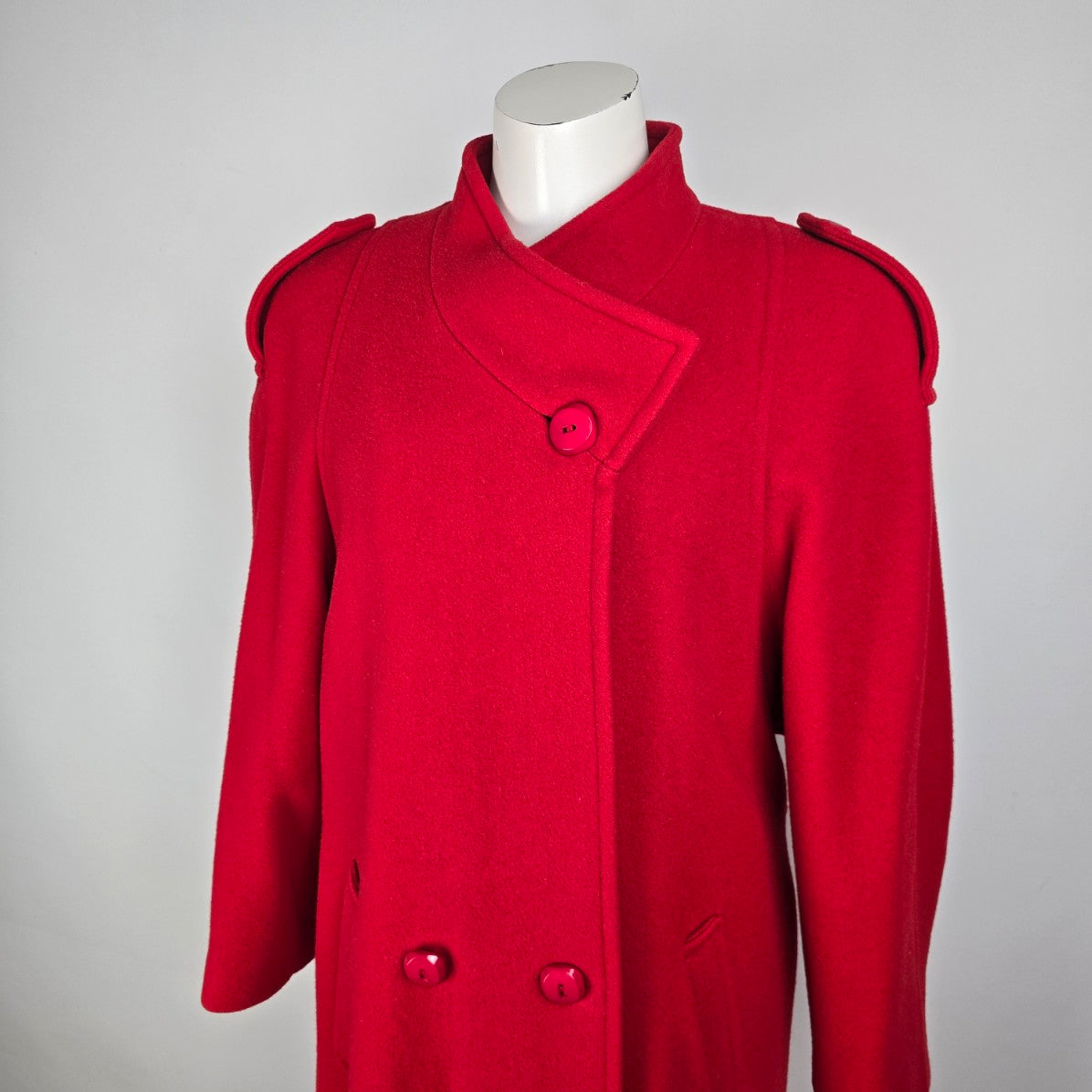 Vintage Lampert Red Wool Long Pea Jacket Size 14