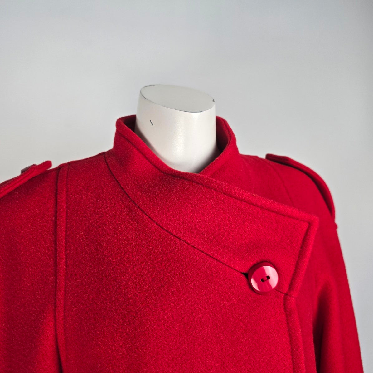 Vintage Lampert Red Wool Long Pea Jacket Size 14