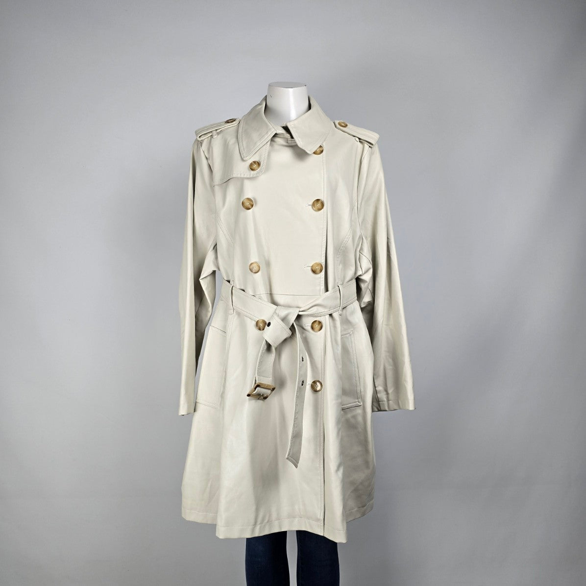 Penningtons Cream Vegan Leather Belted Trench Coat Size 2X