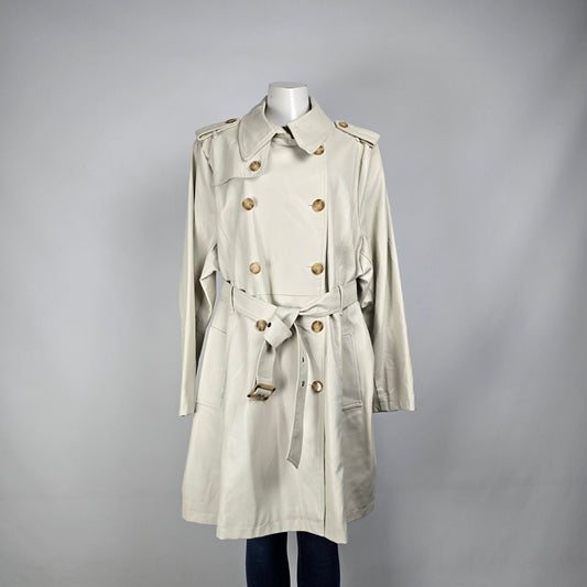 Penningtons Cream Vegan Leather Belted Trench Coat Size 2X