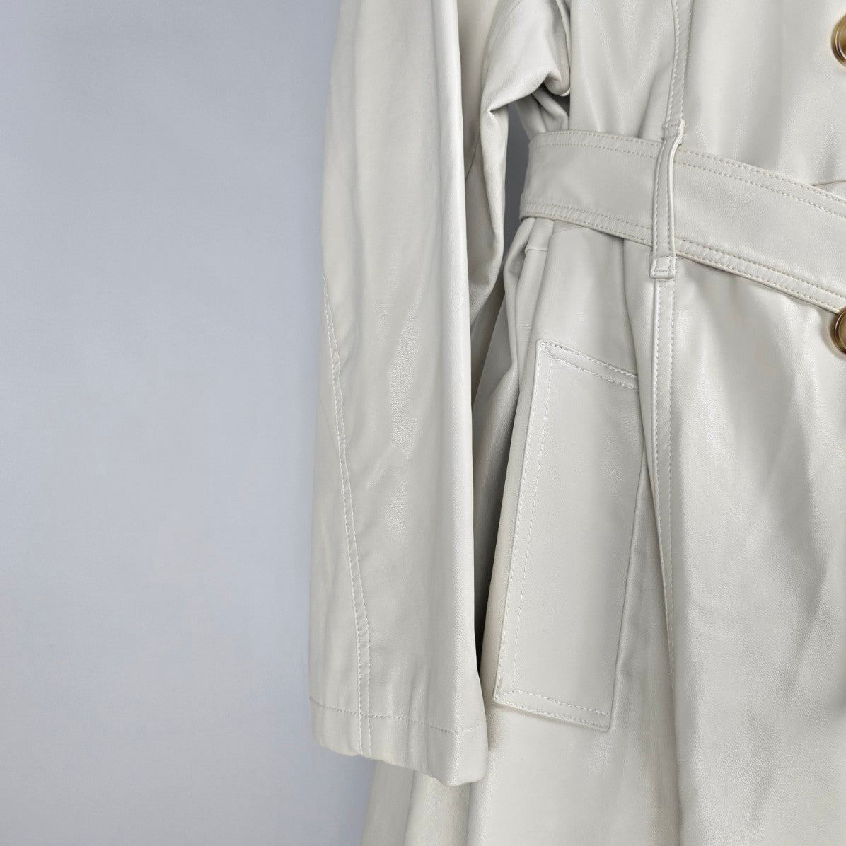 Penningtons Cream Vegan Leather Belted Trench Coat Size 2X