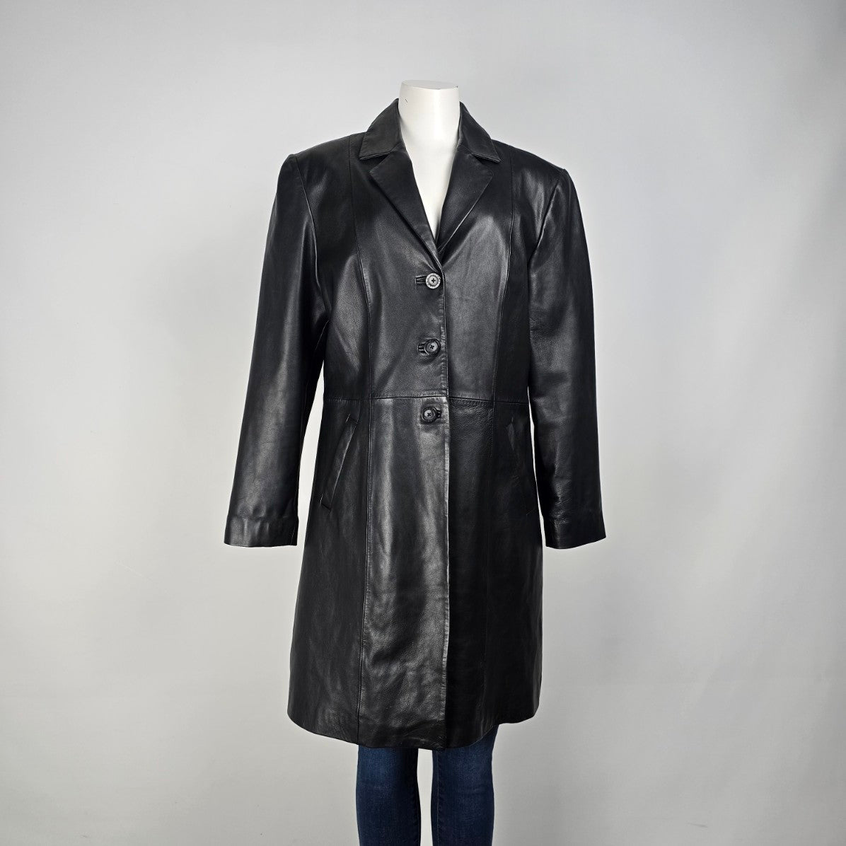 Gianna Lorenzi Black Leather Pea Coat Size XL