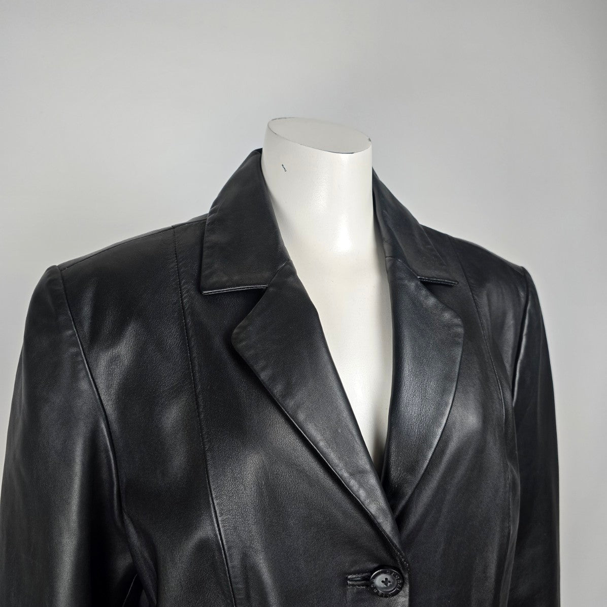 Gianna Lorenzi Black Leather Pea Coat Size XL