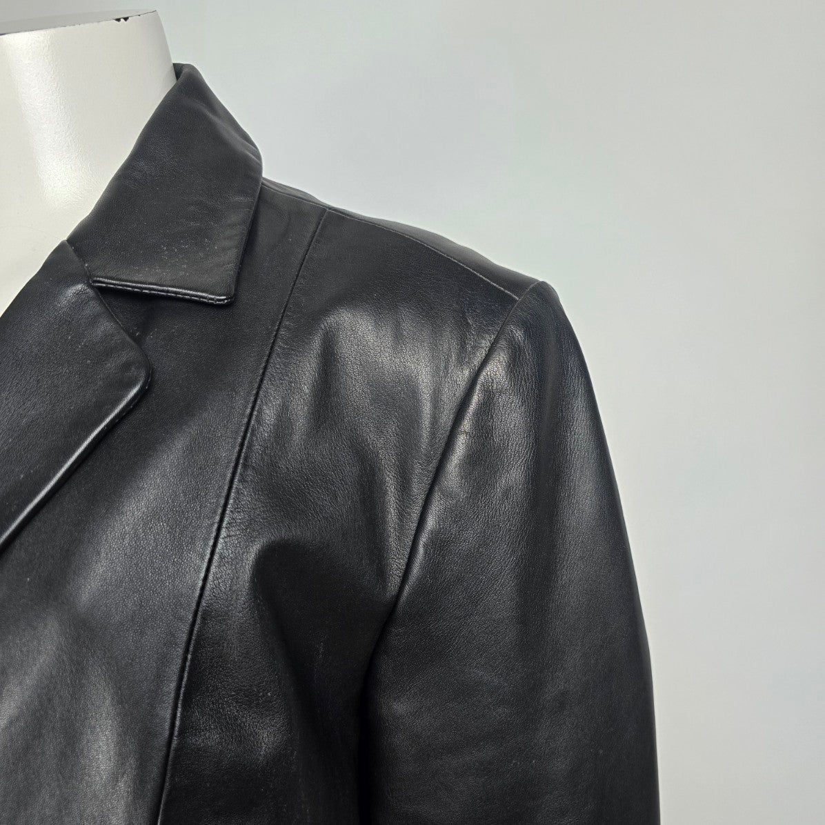 Gianna Lorenzi Black Leather Pea Coat Size XL