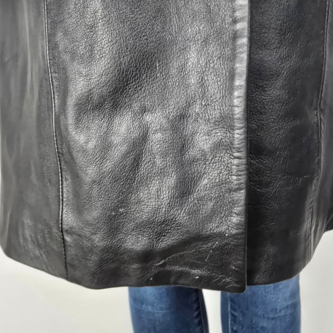 Gianna Lorenzi Black Leather Pea Coat Size XL